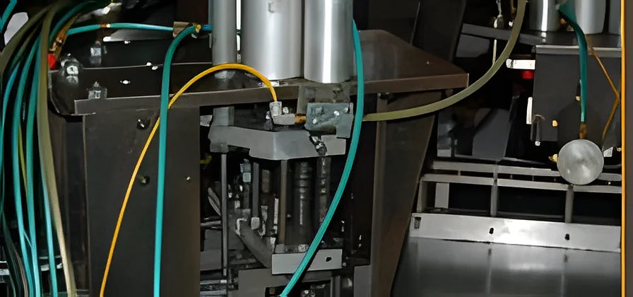 Close-up of stamping press tooling with pneumatic lines